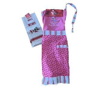 Lot of 2 Apron St Nicholas Square KOHLS‎ Cupcake Baking Design & Christmas Towel